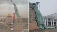 Viral! Heboh Patung Liberty Tumbang Dihajar Badai