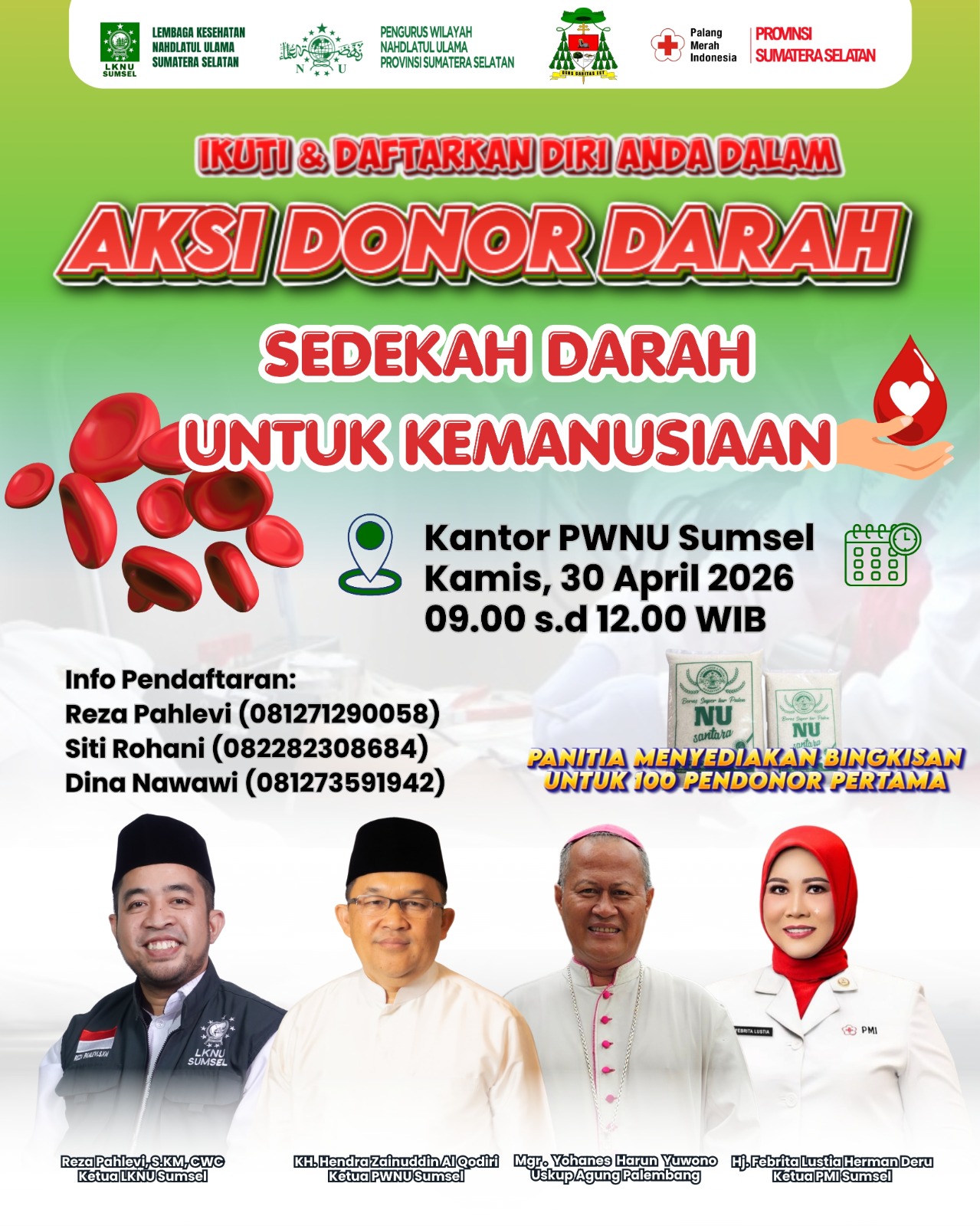 Ikutilah! Donor Darah PWNU Sumsel pada 30 April 2026